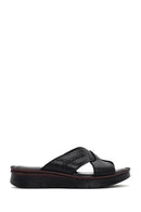 Women's Black Leather Comfort Slippers | Derimod