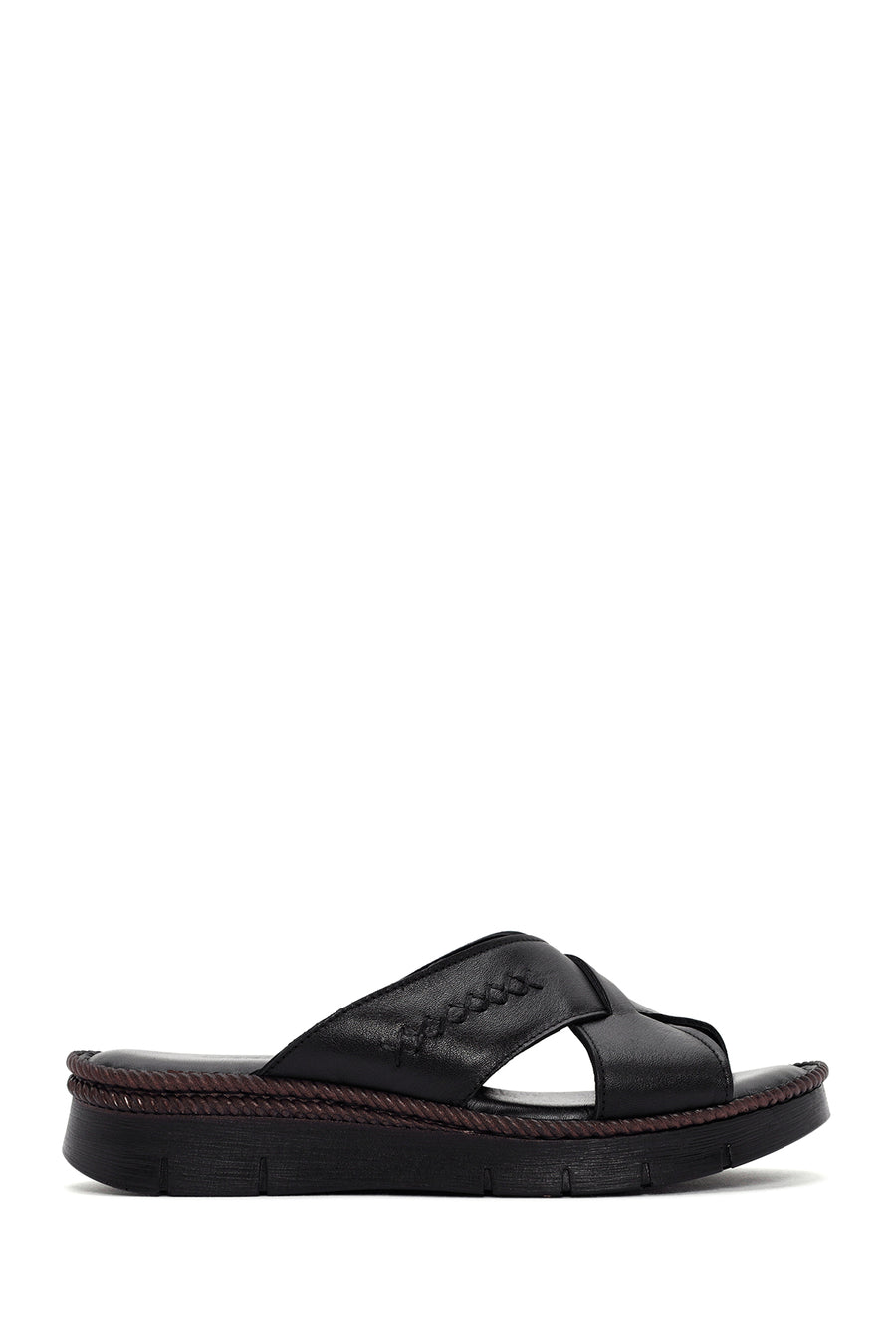 Women's Black Thick Soled Leather Comfort Slippers 26SFD320018 | Derimod