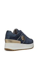 Geox Kadın Lacivert  Low-Top Bağcıklı Kalın Tabanlı Süet Deri Sneaker | Derimod