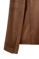 Frank Male Brown Mandarin Collar Leather Jacket | Derimod