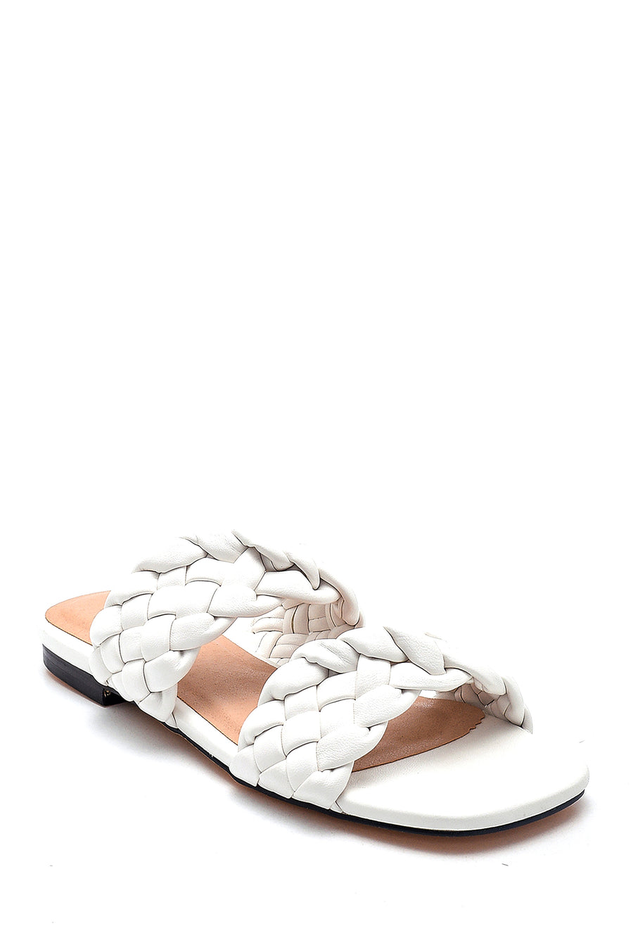 Women's White Braided Flat Slippers