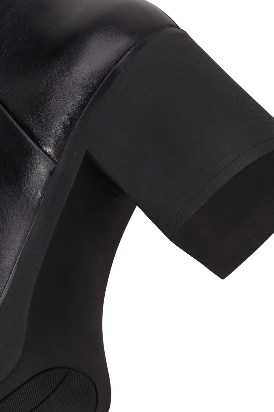 Woman Black Zip Closure Platform Chunky Heeled Leather Boots