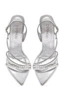 Women's Silver Ankle Strap Thin Heel Sandals | Derimod