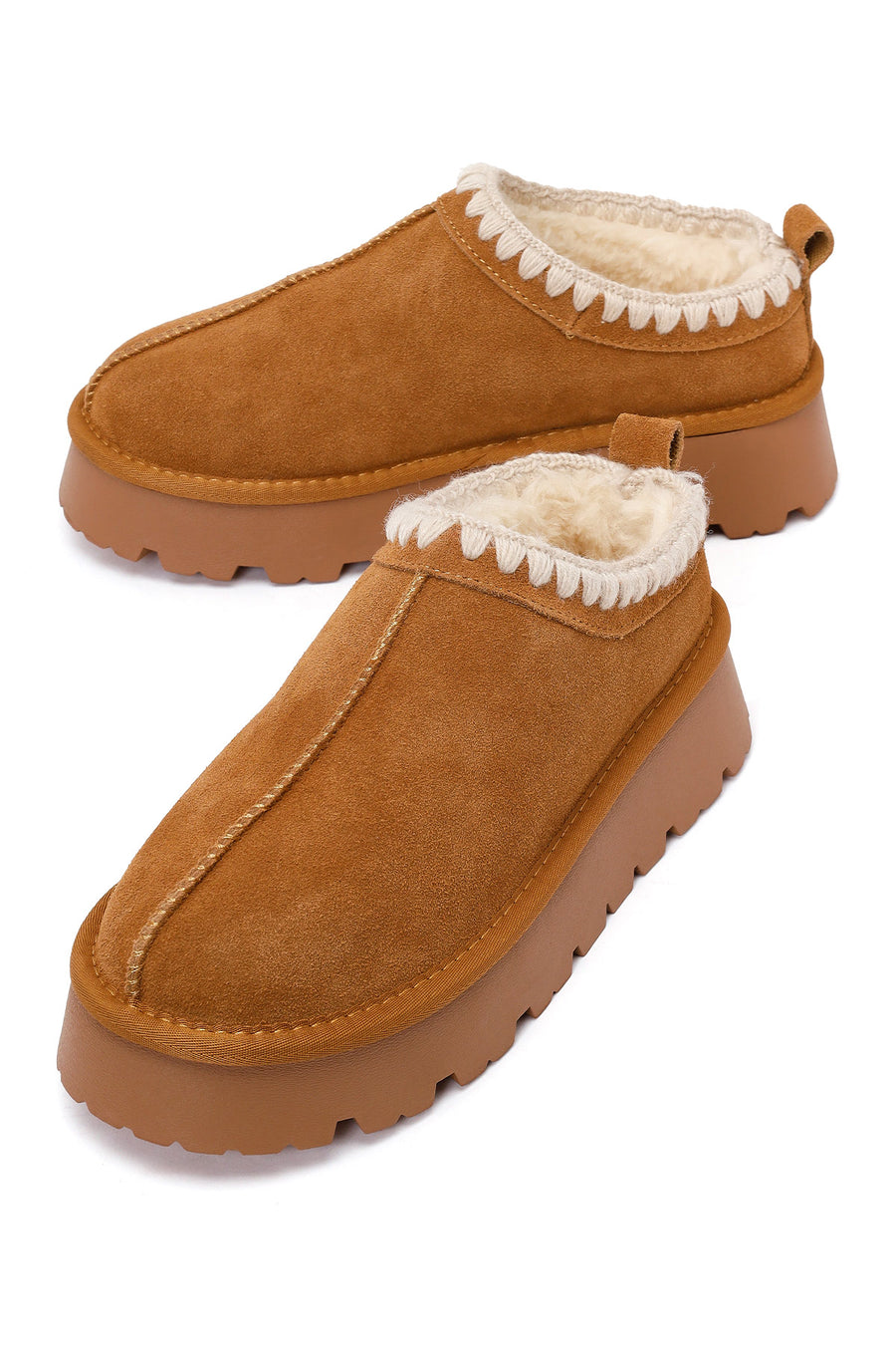 Woman Camel Thick-Soled Suede Teddy Boots