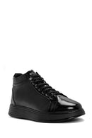 Men's Black Lace-Up Leather High Top Sneakers | Derimod