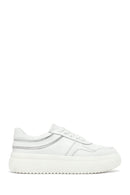 Woman White Laced Thick Sole Leather Sneakers | Derimod