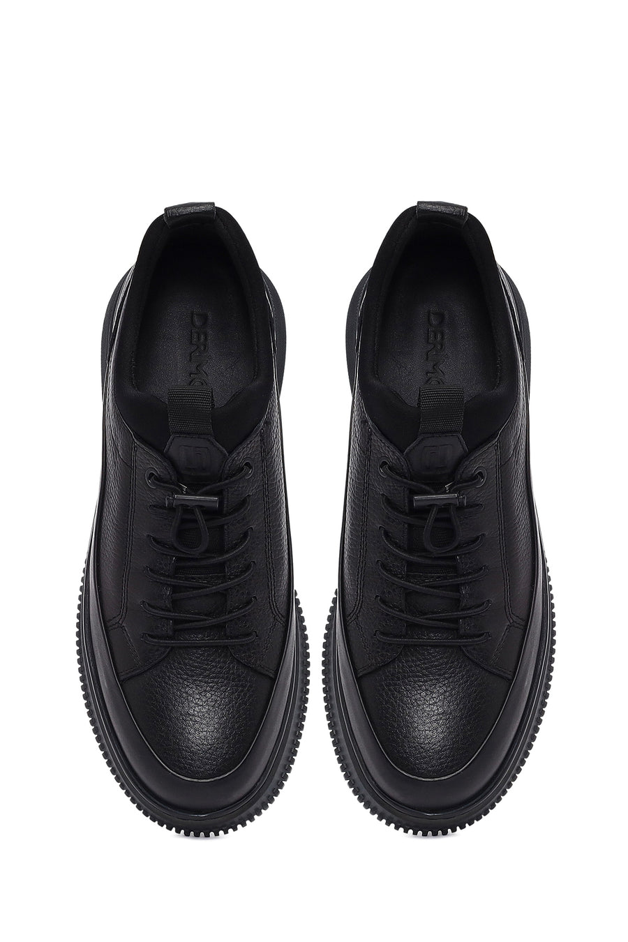 Erkek Siyah Bağcıklı Deri Sneaker