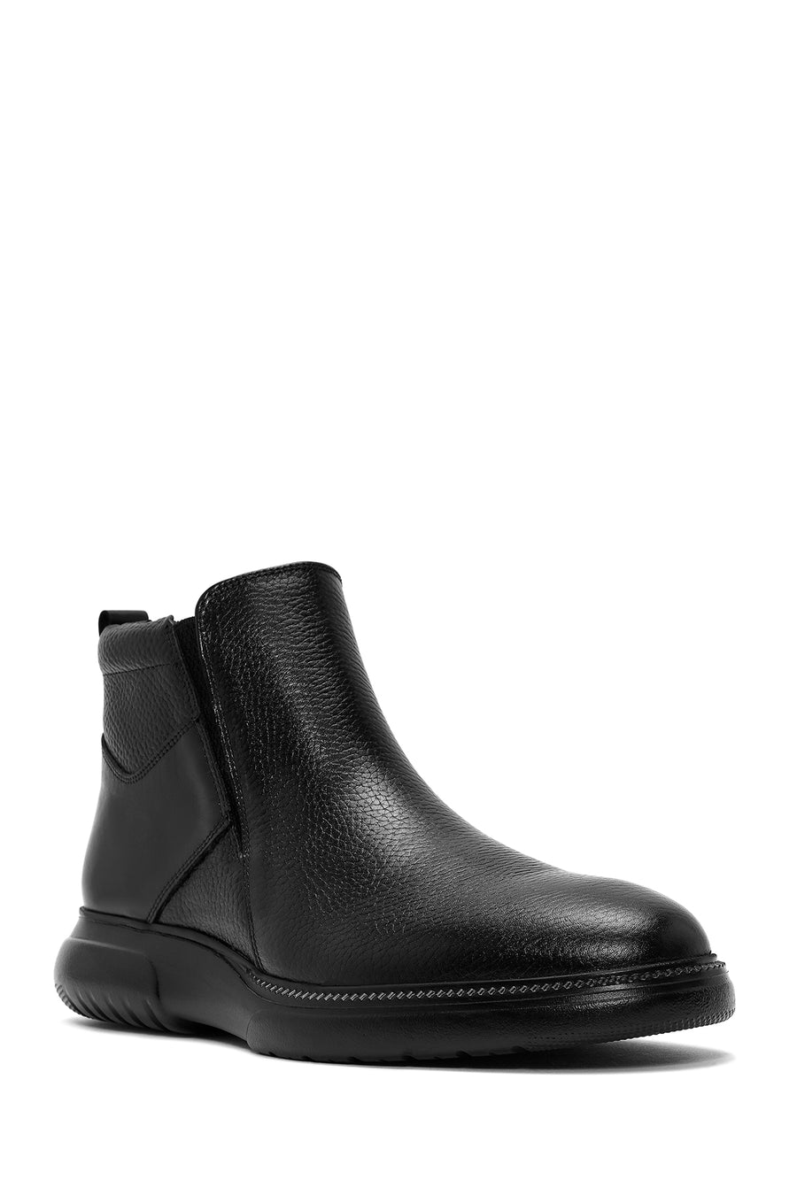 Men's Black Zippered Leather Casual Boots