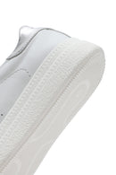 Women's White Lace-up Thick-Sole Leather Sneaker | Derimod