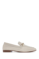 Women's Beige Buckled Leather Masculine Loafer | Derimod