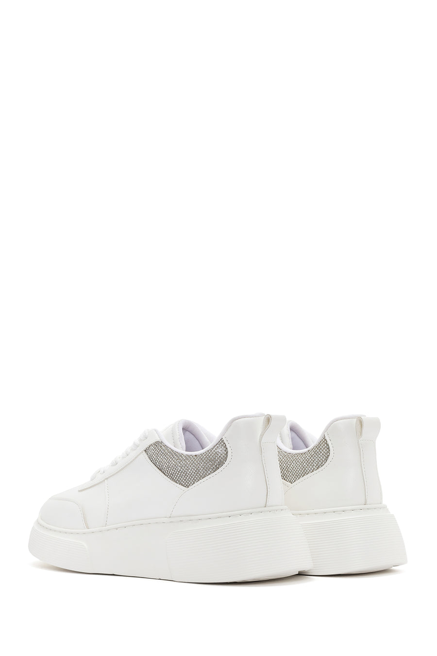 Kadın Beyaz Kalın Tabanlı Taşlı Sneaker