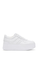 Women's White Lace-up Thick-Sole Leather Sneaker | Derimod