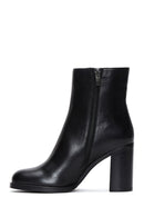 Women's Black Zipper Heeled Leather Boots | Derimod