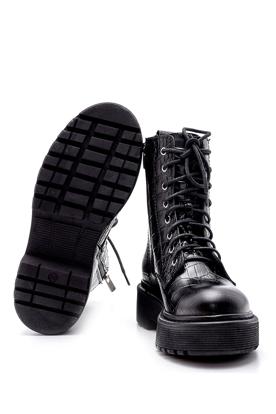 Women's Leather Crocodile Pattern Boots