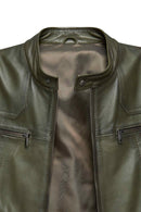 Lucas Men's Khaki Mandarin Collar Leather Jacket | Derimod