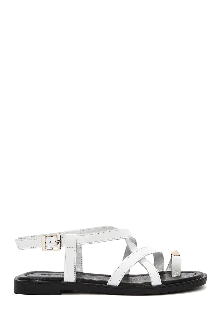 Women's White Leather Ankle Buckle Sandals 25SFD362918 | Derimod