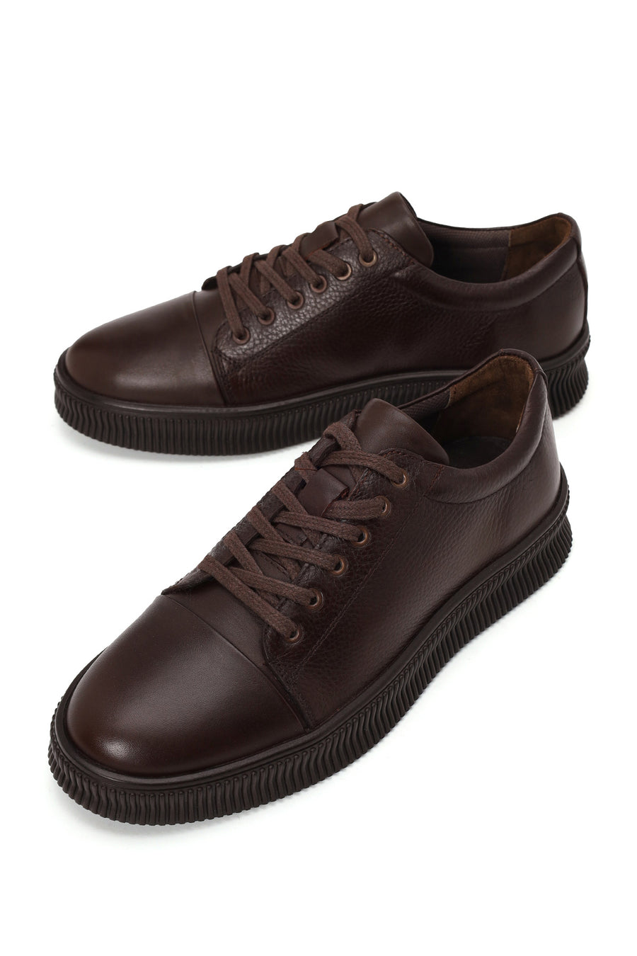 Erkek Kahverengi Bağcıklı Deri Sneaker