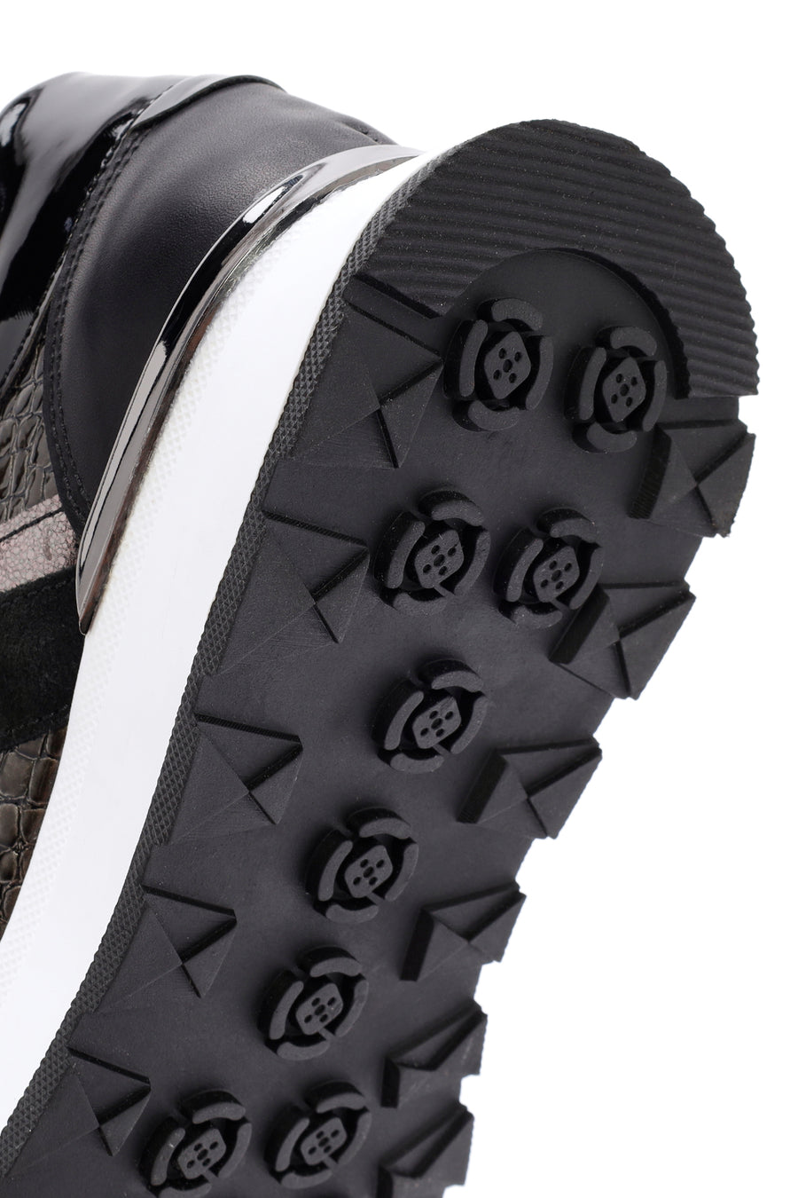 Kadın Siyah Kalın Tabanlı Fermuarlı Deri Sneaker