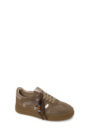 Woman Beige Lace-Up Thick-Soled Charmed Suede Leather Sneaker | Derimod