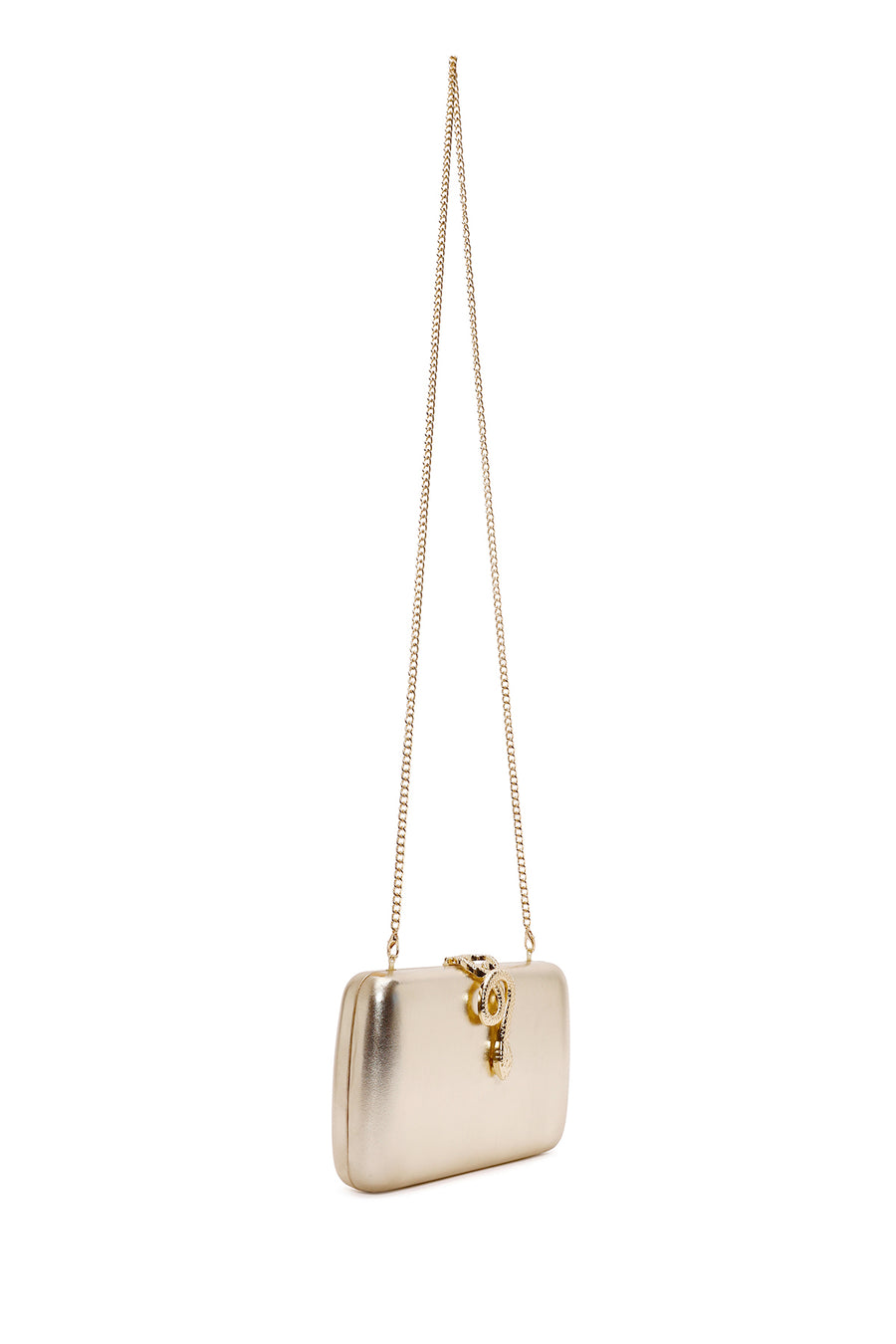 Women's Gold Accessory Detailed Long Chain Strap Mini Clutch Bag