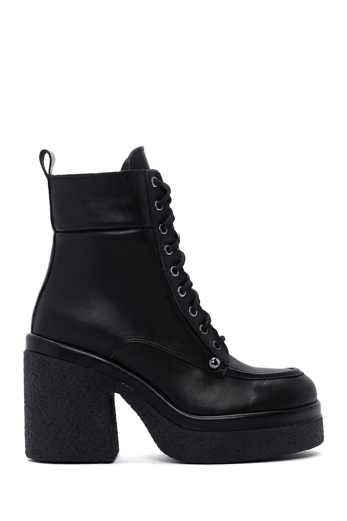 Women's Black Leather Zippered Platform Heeled Boots 23WFD187918 | Derimod