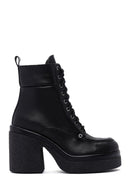 Women's Black Leather Zippered Platform Heeled Boots | Derimod