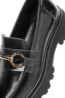 Women's Black Buckled Leather Masculine Loafer | Derimod