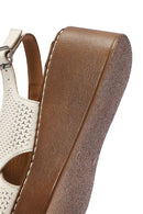 Women's Cream-Colored Ankle Buckle Platform Leather Comfort Sandals | Derimod
