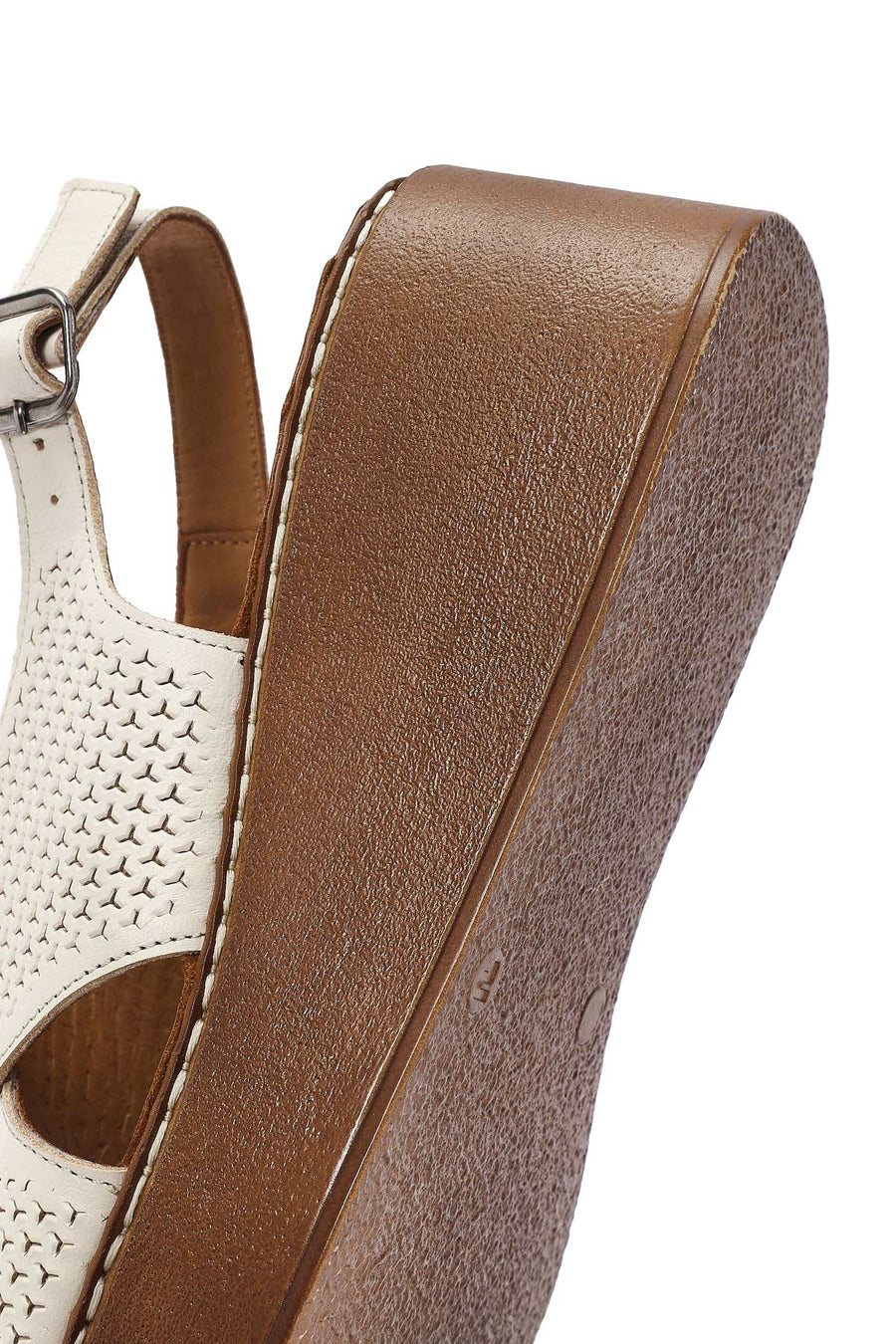 Women's Cream-Colored Ankle Buckle Platform Leather Comfort Sandals