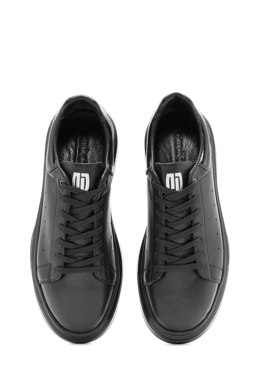 Erkek Siyah Bağcıklı Deri Sneaker