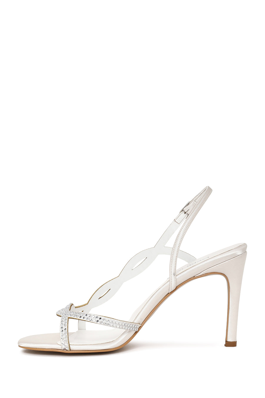 Woman Beige Ankle-Buckle Thin-Heel Embellished Sandal