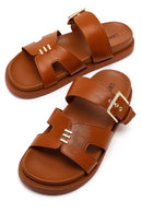Women's Tan Buckled Slippers | Derimod