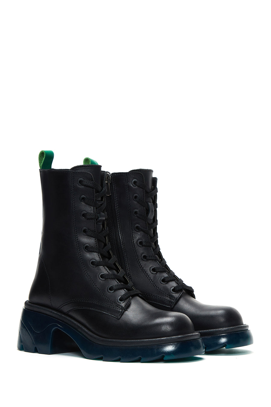 Women's Black Leather Heeled Boots