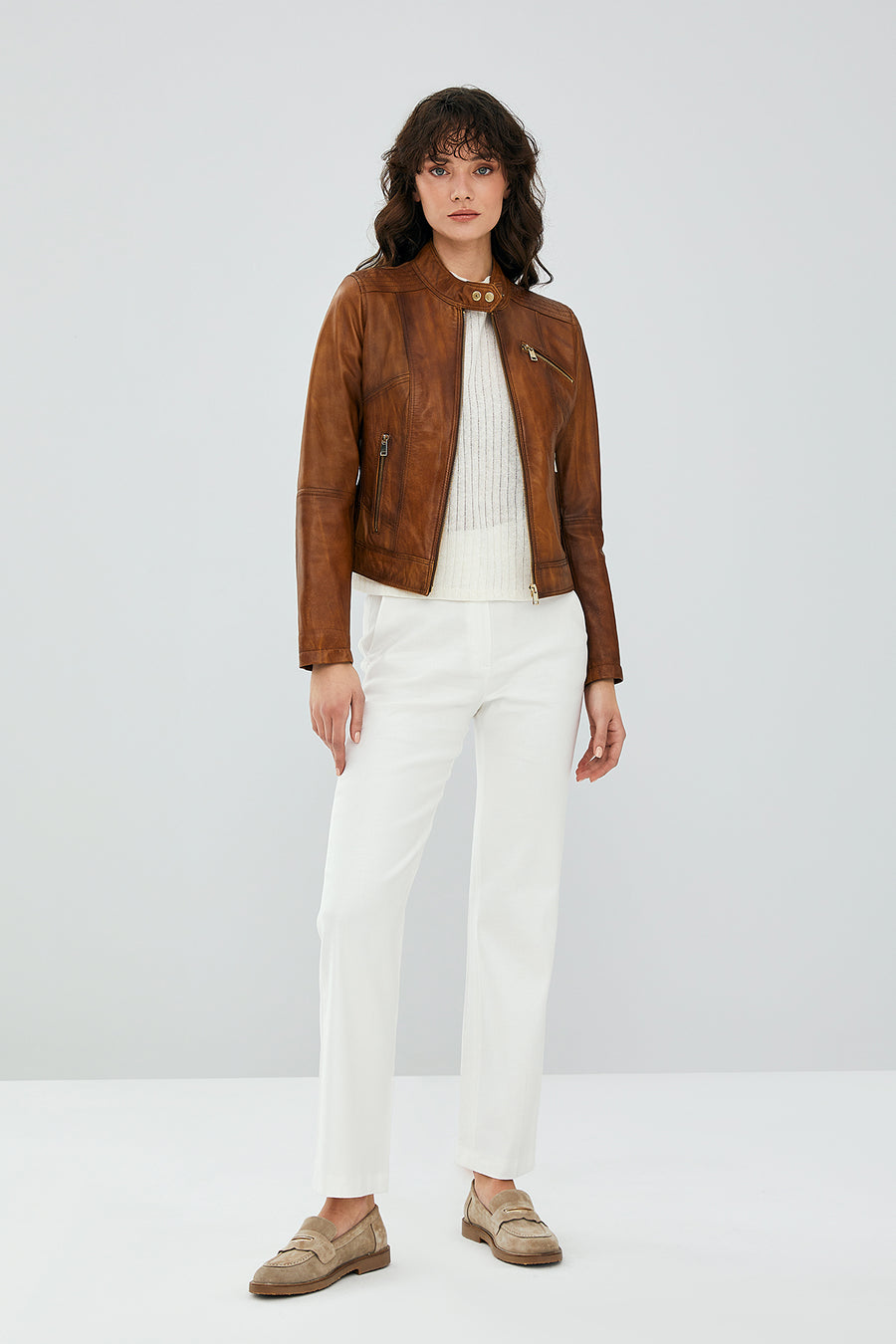 Kylie Women's Camel Short Leather Jacket