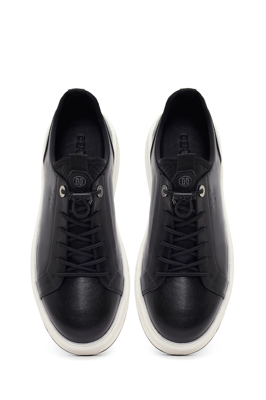 Men's Black Lace-up Thick-Sole Leather Sneaker