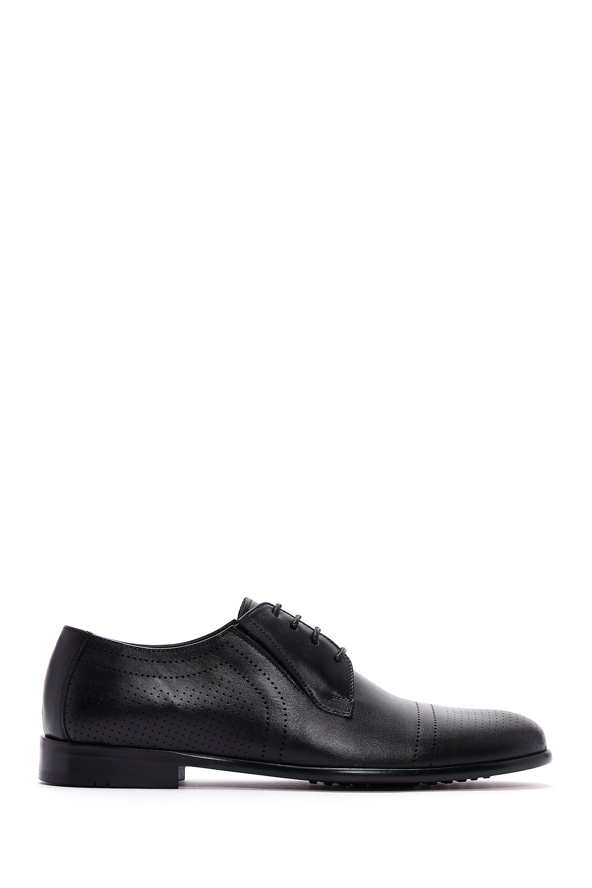 Erkek Siyah Deri Baskılı Klasik Kösele Ayakkabı