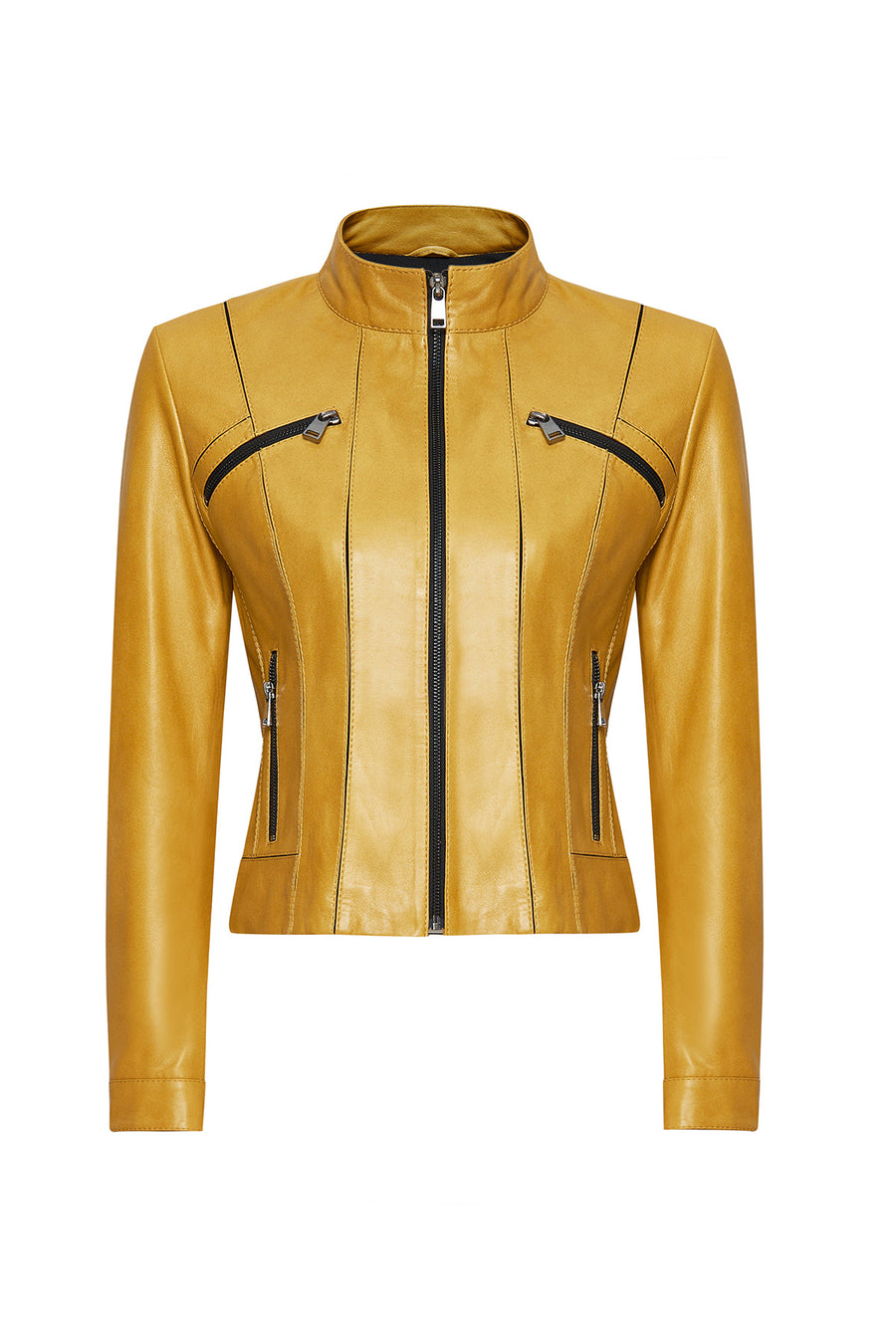 Linda Women's Yellow Short Leather Jacket 24WGD5200U4 | Derimod
