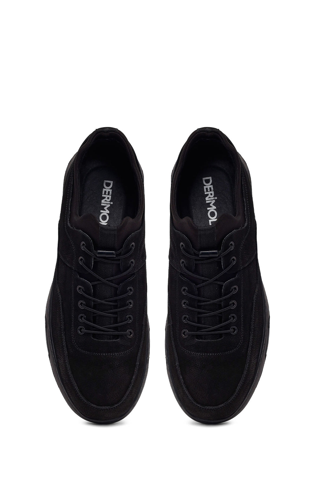 Erkek Siyah Bağcıklı Kalın Tabanlı Nubuk Deri Casual Sneaker