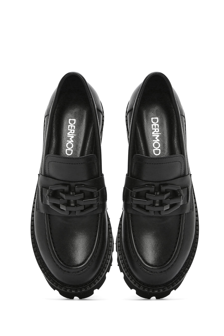 
Women's Black Thick Sole Leather Masculine Loafer
