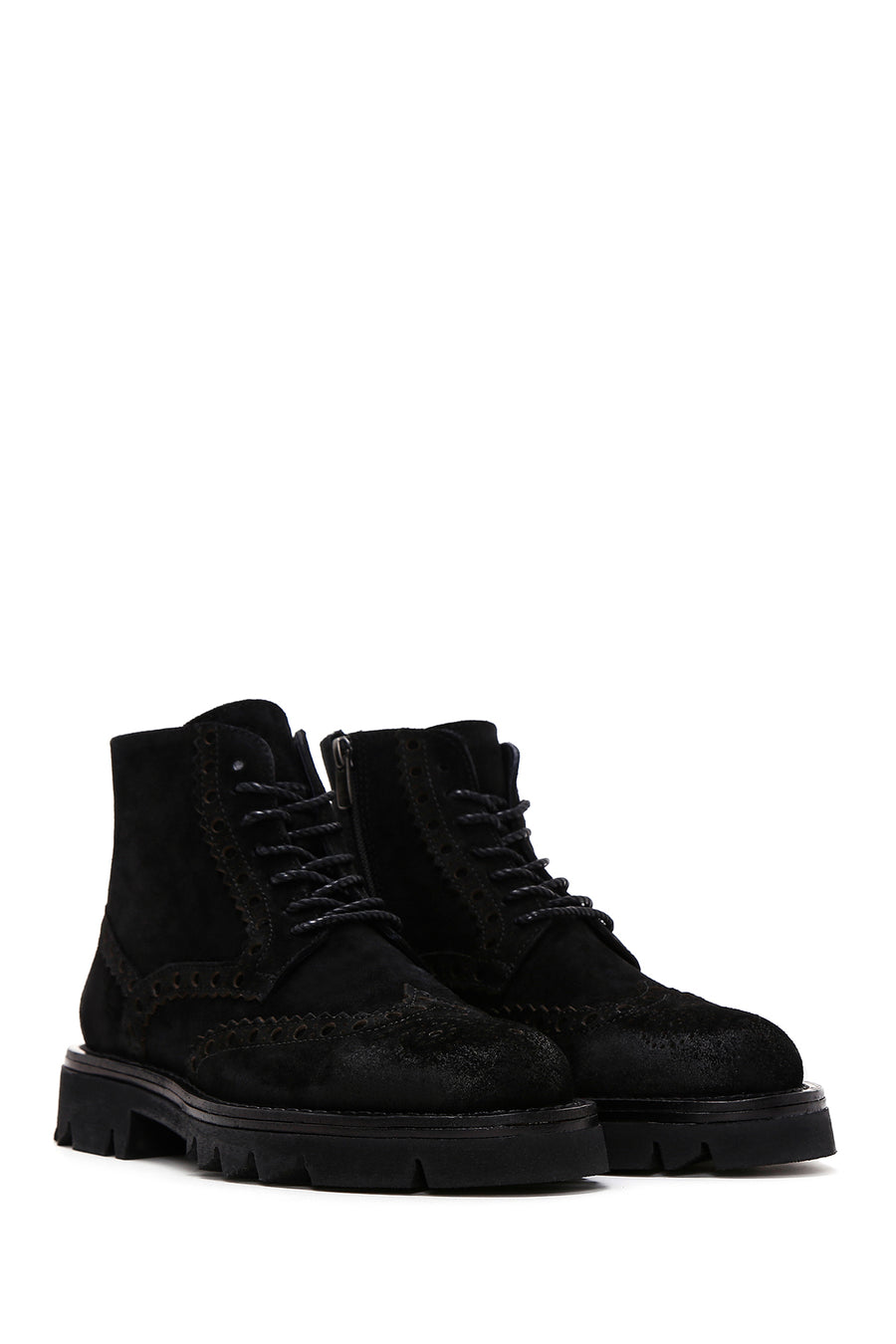 Men's Black Suede Leather Zippered Boots