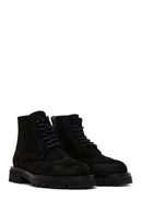 Men's Black Suede Leather Zippered Boots | Derimod