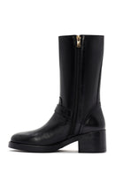 Women's Black Zippered Buckle Detailed Leather Boots | Derimod