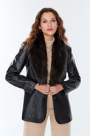 Noella Women's Black Fur Blazer Leather Jacket | Derimod