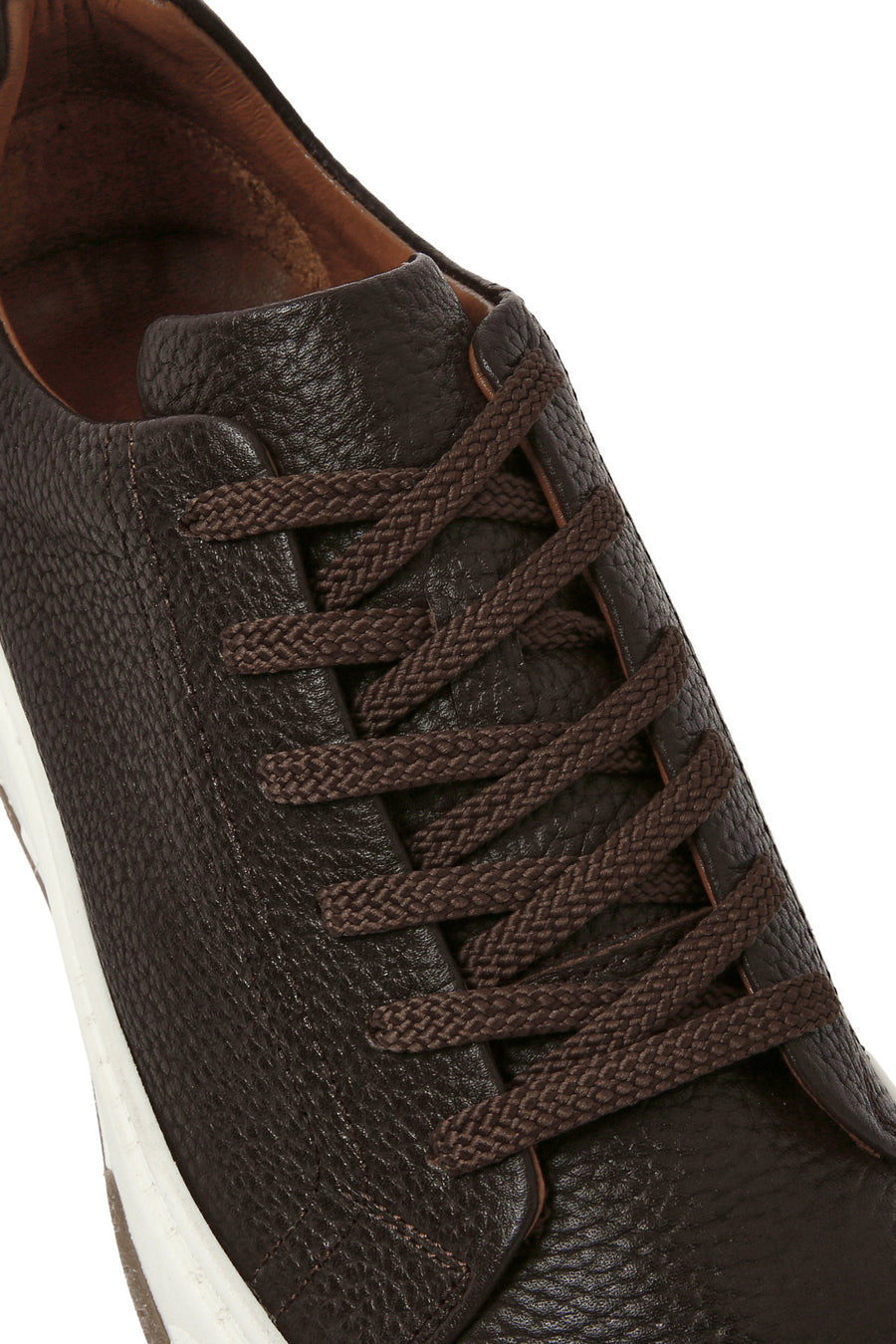Men's Brown Lace-up Thick-Sole Leather Sneaker