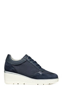 Geox Women's Navy Blue Ilde Thick Sole Lace Up Leather Sneaker | Derimod