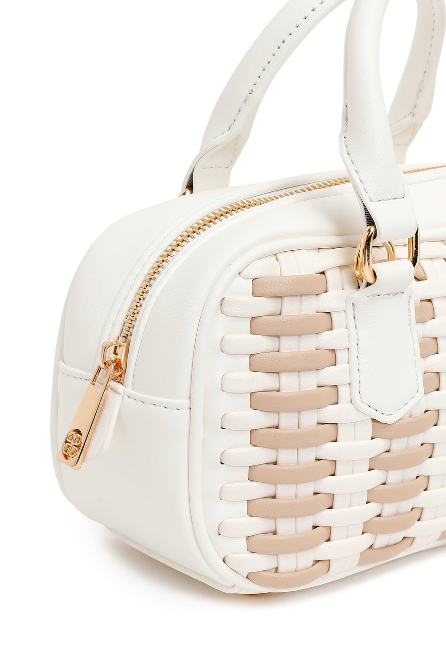 Woman White Long-Strap Braided Mini Shoulder Bag