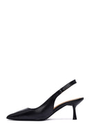 Women's Black Open Back Thin Heeled Leather Shoes | Derimod