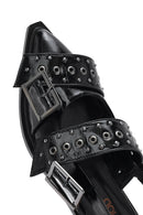Women's Black Open Back Buckled Patent Leather Ballerinas | Derimod