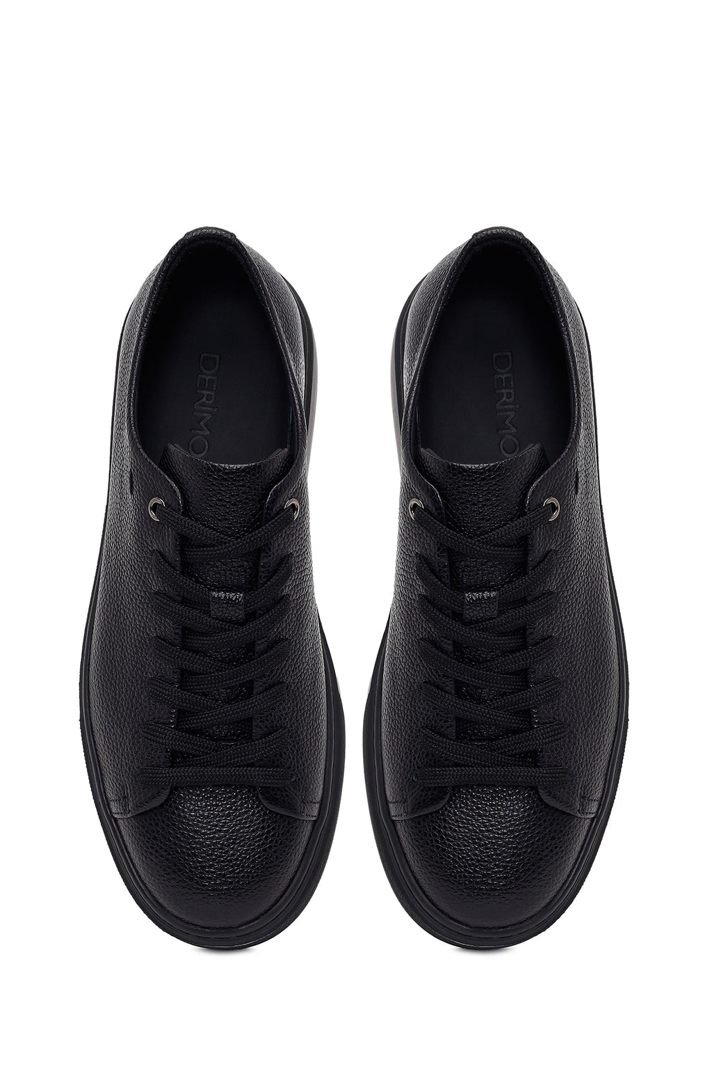 Erkek Siyah Bağcıklı Kalın Tabanlı Deri Sneaker
