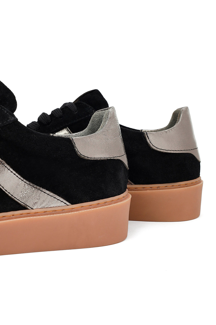 Woman Black Lace-Up Suede Leather Sneakers